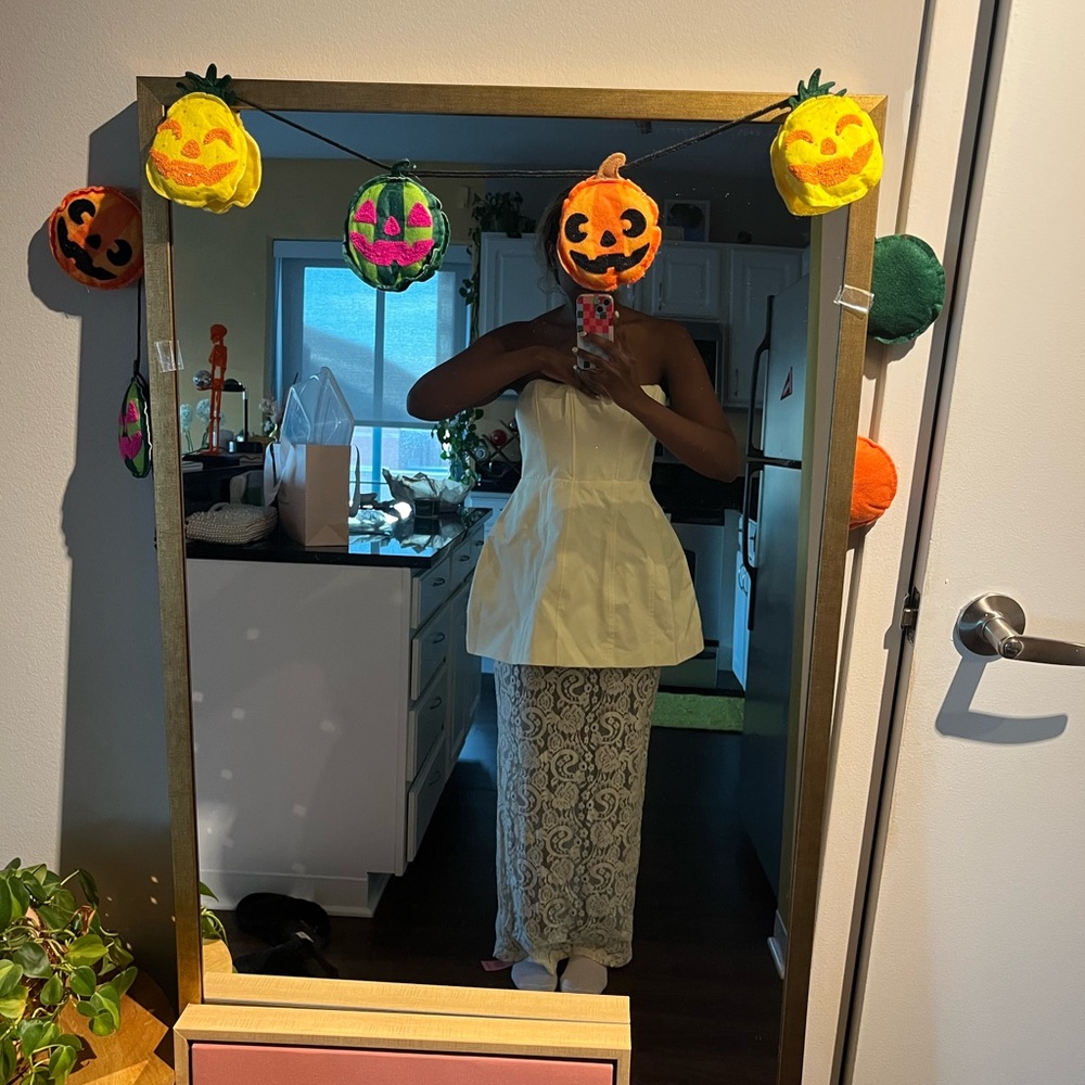 PLT Butter Yellow Structured A Line Lace Hem Maxi Dress